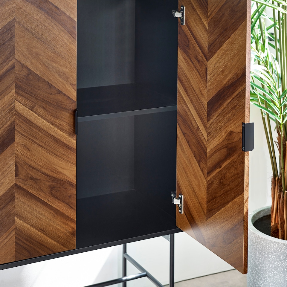 image 1 of Alvin Black and Natural Woodâ€‘Effect 2 Door Storage Cabinet