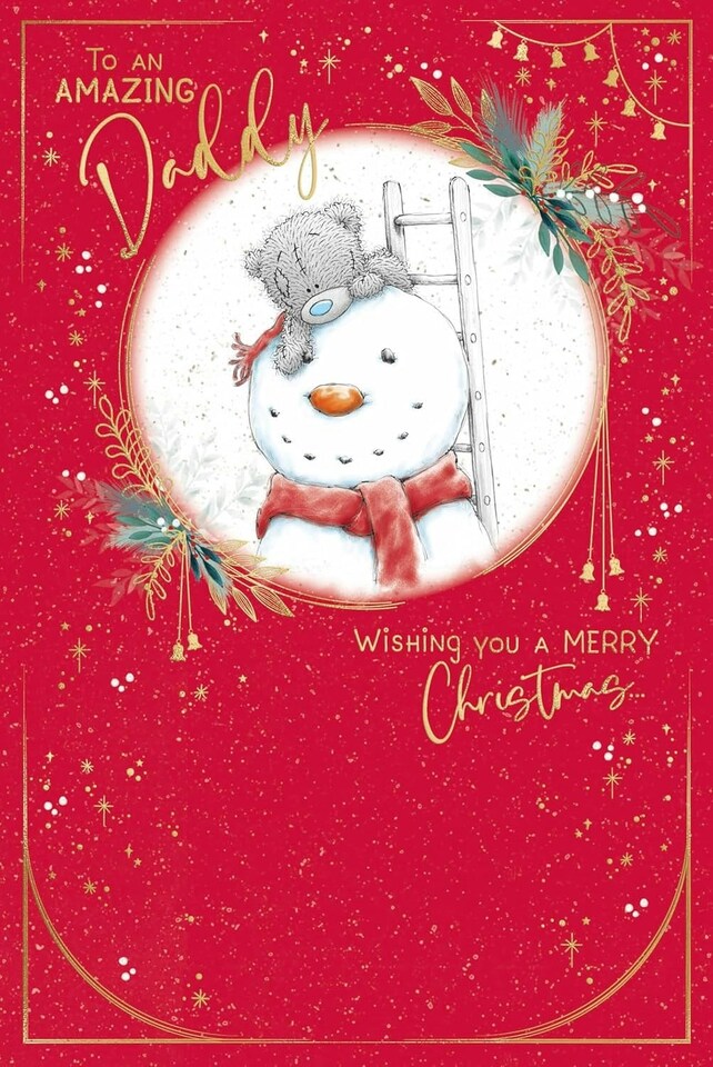 image 1 of Bear Building Snowman Daddy Christmas Card