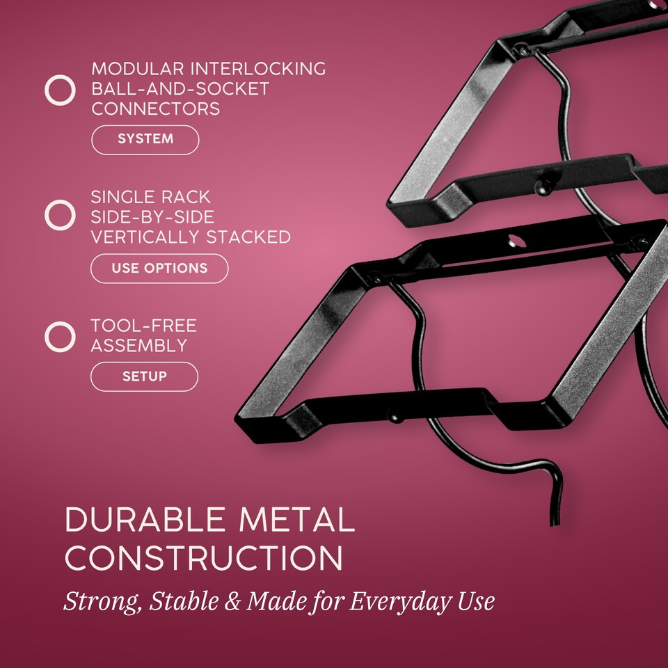 image 1 of Straame Black 3 Tier Metal Wine Rack – Stackable Bottle Rack for Wine Storage