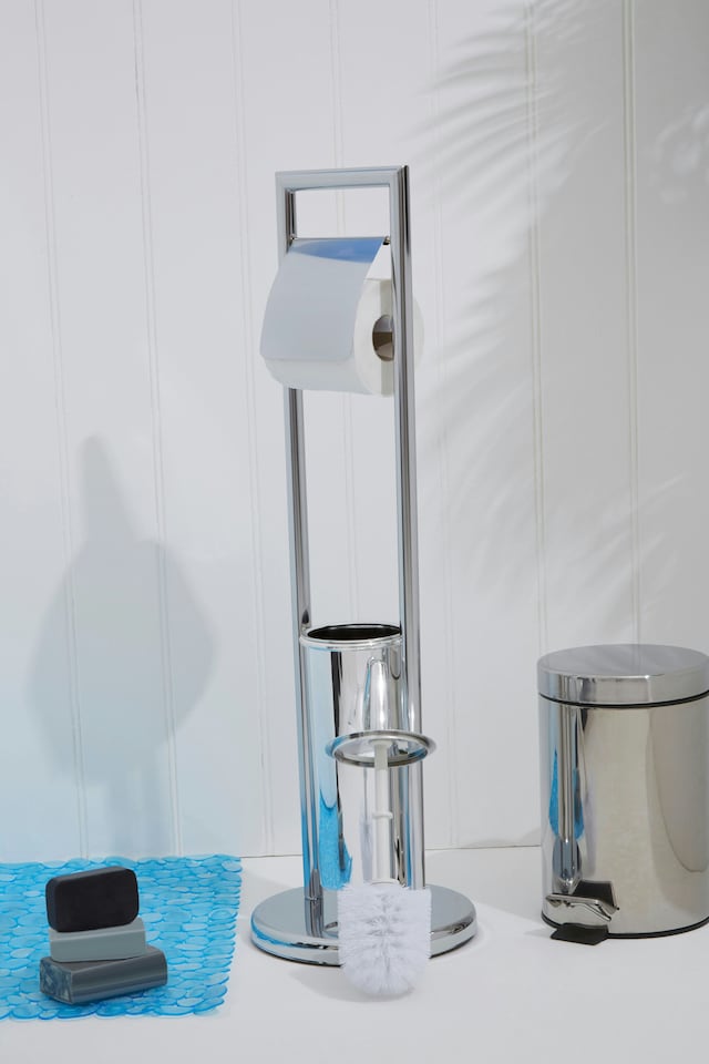 image 1 of Interiors By Premier Unique Chrome Bathroom Set,Toilet Brush & Roll Large Holder,Toilet Roll Stand With Integrated Loo Brush