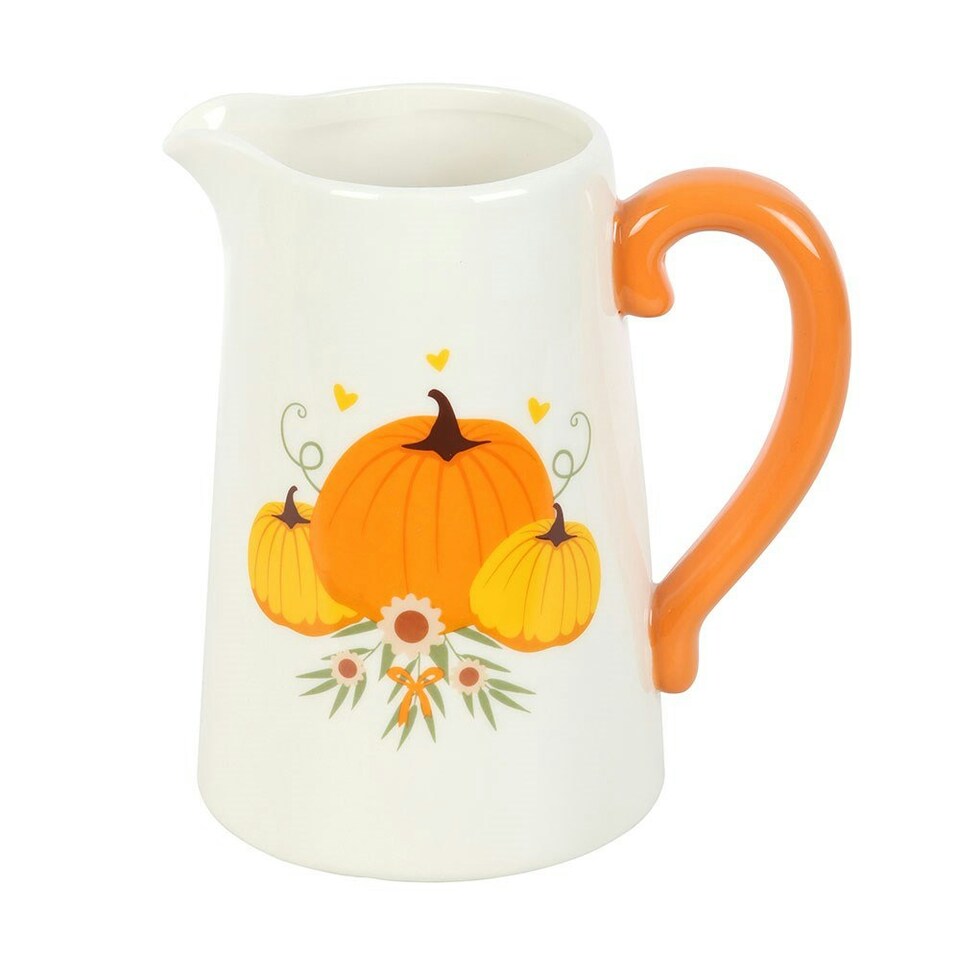 image 1 of Something Different Autumn Ceramic Pumpkin Flower Jug - White/Orange - One Size