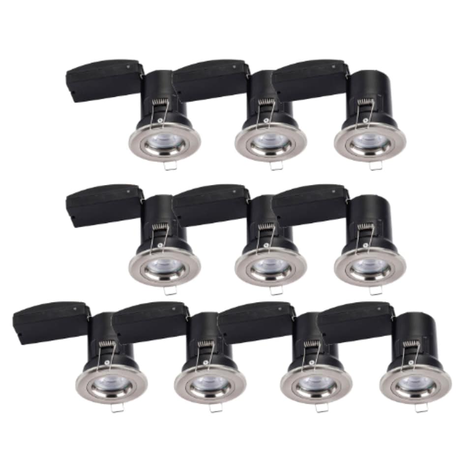 image 1 of Set of 10 Fire Rated Downlights - Brushed Chrome Fixed GU10 Recessed