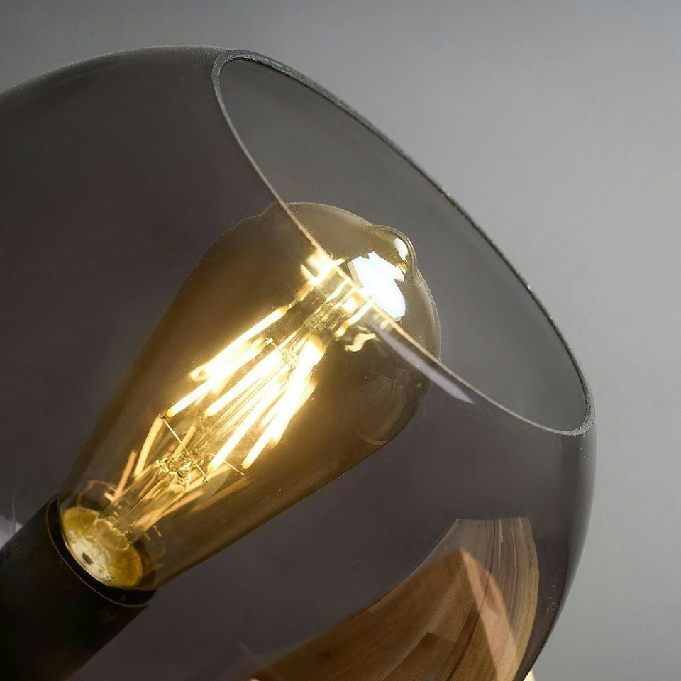 image 1 of ValueLights Modern Smoked Effect Glass Globe Bedside Table Lamp on a Wooden Frame Base