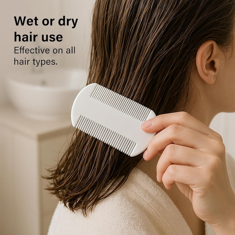 image 1 of White Nit Comb 2 Pack Double Sided Lice Removal Fine Standard Teeth Wet Dry Hair