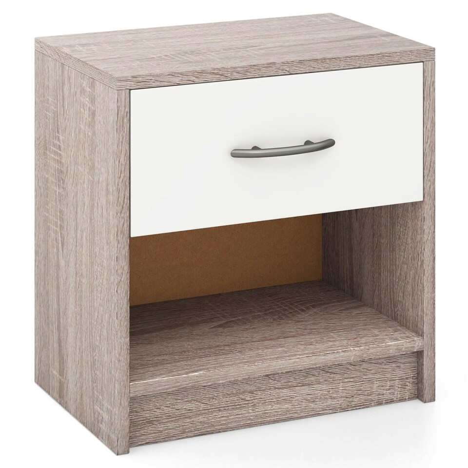 image 1 of COSTWAY Bedroom Nightstand 3-Tier Table w/Drawer Light Grey Grey