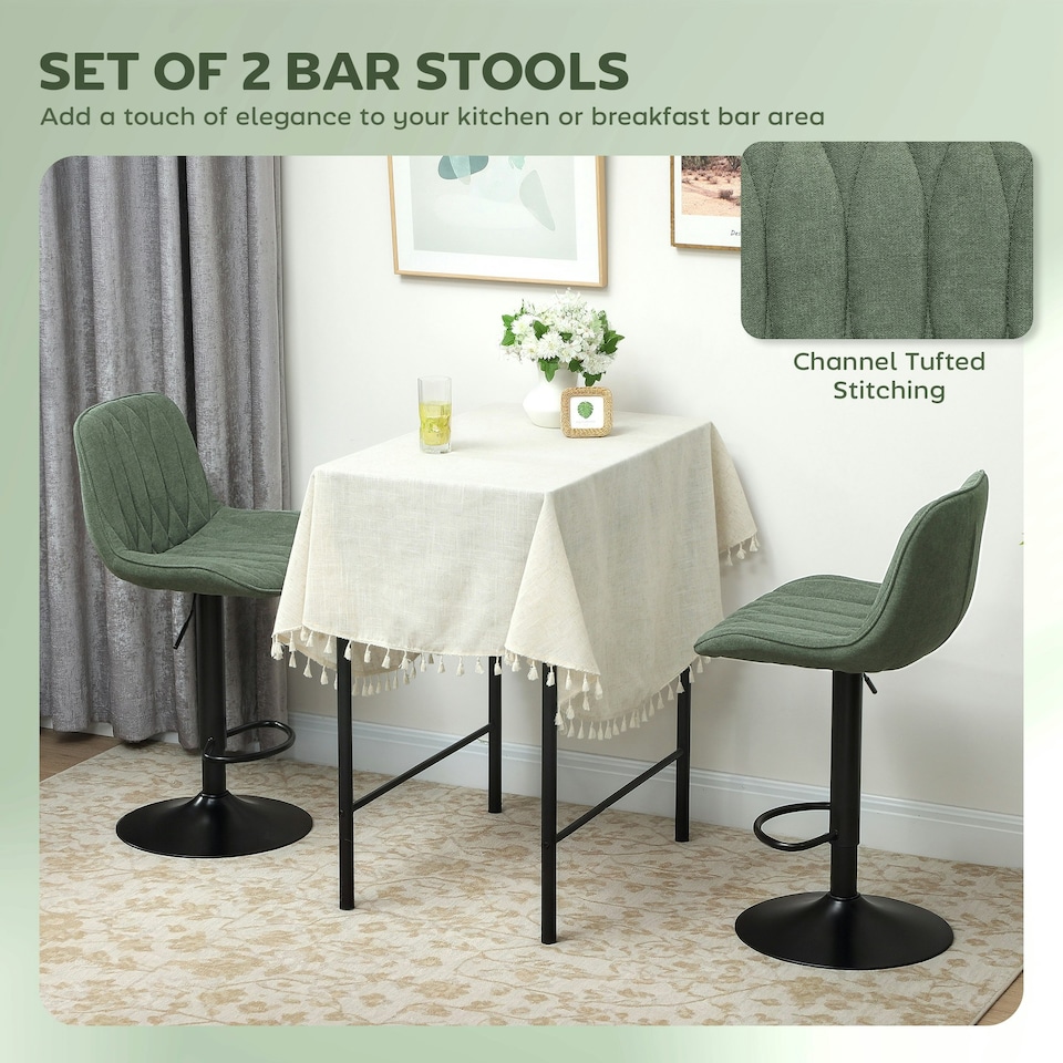 image 1 of HOMCOM Bar Stools Set of 2, Modern Armless Bar Chairs Green