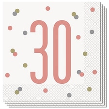Rose Gold Glitz Age 30 Luncheon Napkins 33cm 2Ply - Pack of 16