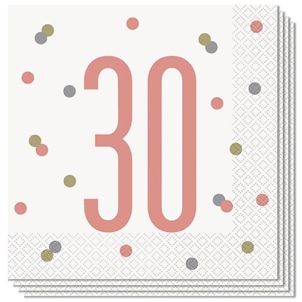 Rose Gold Glitz Age 30 Luncheon Napkins 33cm 2Ply - Pack of 16