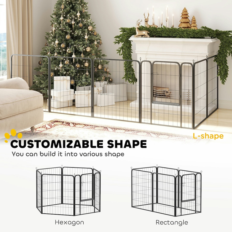 image 1 of PawHut Six-Panel Dog Playpen with Door, for Indoor, Outdoor, 80cm Tall