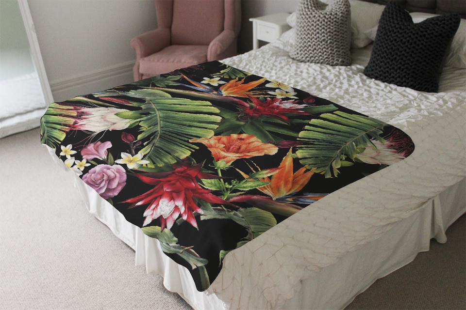 image 1 of Tropical Flowers & Plant Leaves Blanket | Multi