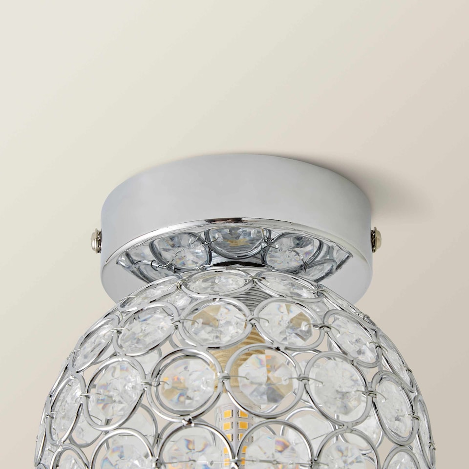 image 1 of ValueLights Ella Chrome Sphere Globe Jewel Flush Ceiling Light | Chrome