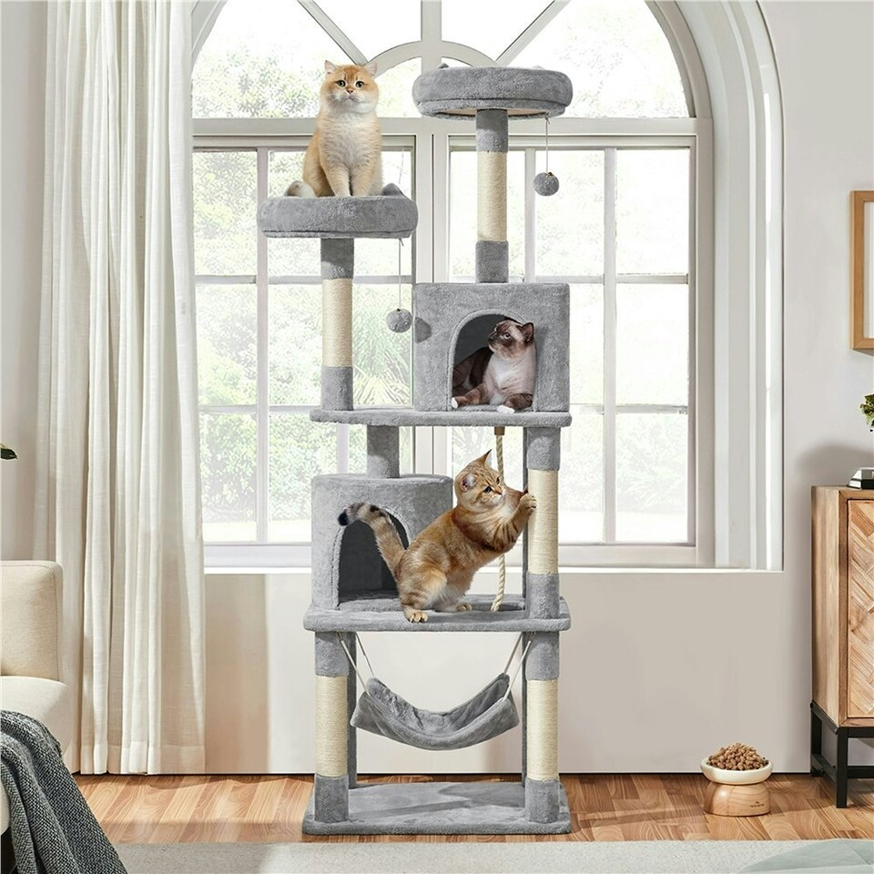 image 1 of Yaheetech 179 cm Tall Multi Level Cat Tree Kitten Condo Light Grey