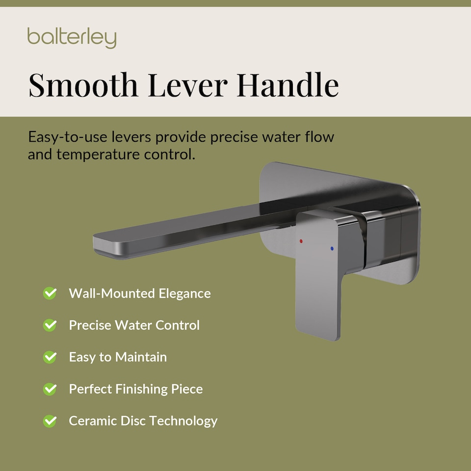 image 1 of Balterley Square Wall Mount 2 Tap Hole Basin Mixer Tap & Back Plate | Silver | Brushed Pewter | 1