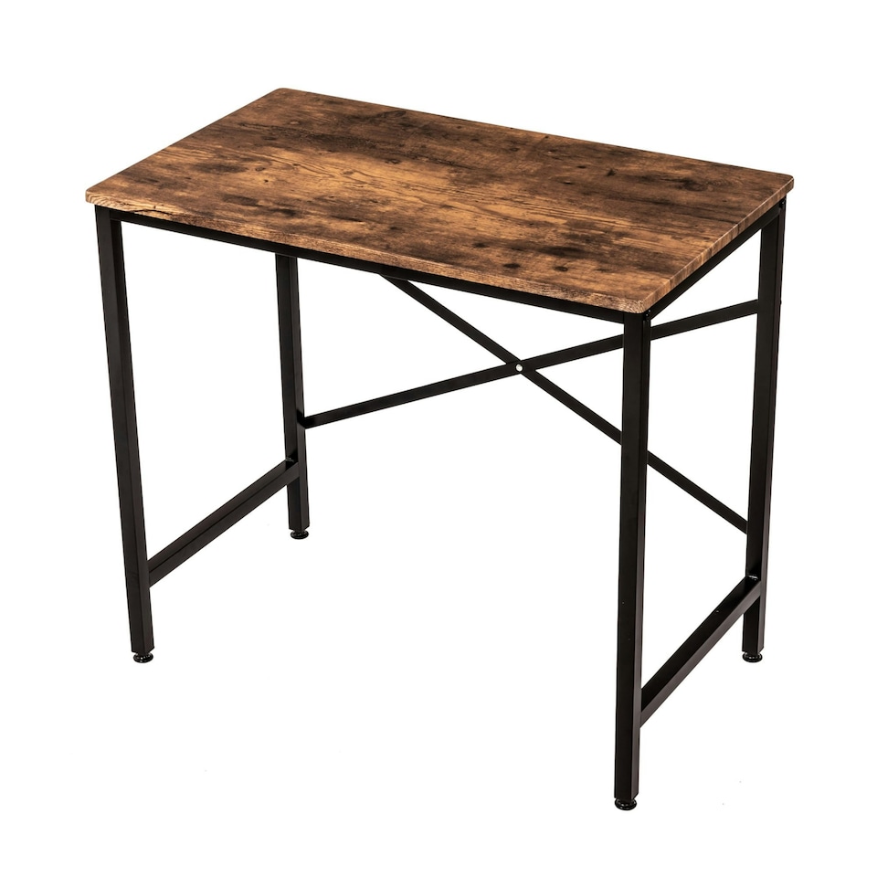 image 1 of Oypla 80cm Heavy Duty Industrial Writing Computer Desk Home Office Worktop Table Brown