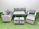 image 1 of Fimous Rattan High Back Lounge Sofa Set Patio Dining Table & Chairs Set with 3 Seater Sofa Reclining Chair 2 Side Tables 3 Stool Light Grey