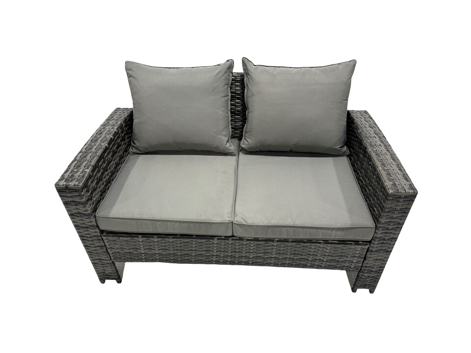 image 1 of Fimous PE Rattan Garden Furniture Set Lounge Double Seat Sofa Coffee Table Set with 3 Stools Dark Grey Mixed