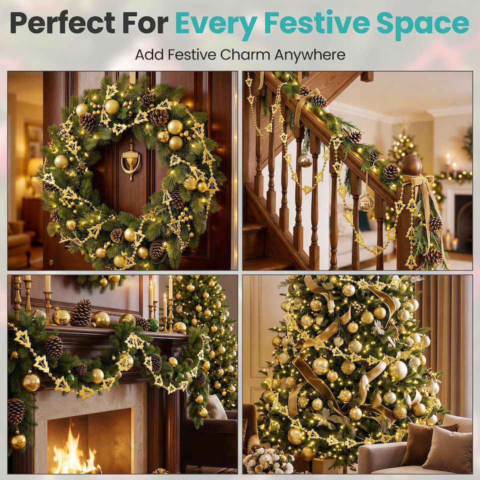 image 1 of 5M Christmas Tree Bead Garland, Metallic Hanging Chain Feastive Garland