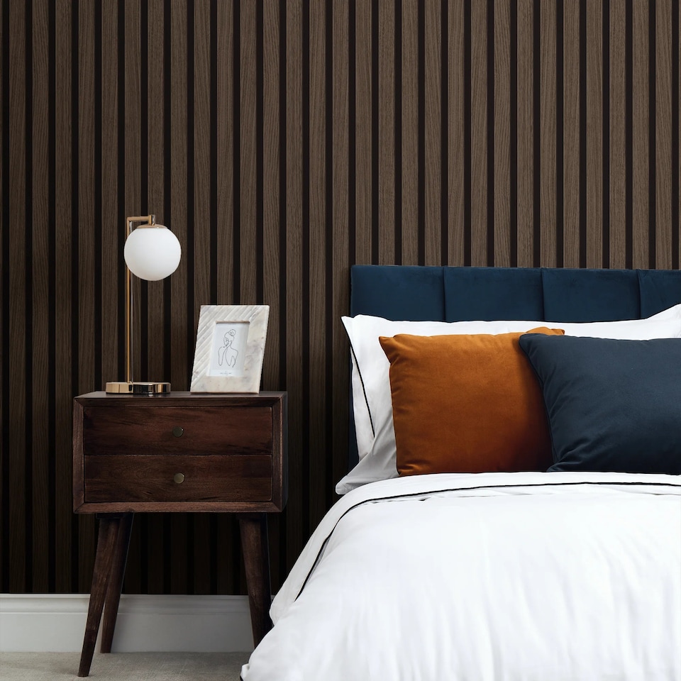 image 1 of Contemporary Wood Slat Walnut | Brown | Walnut | 50cm x 10m
