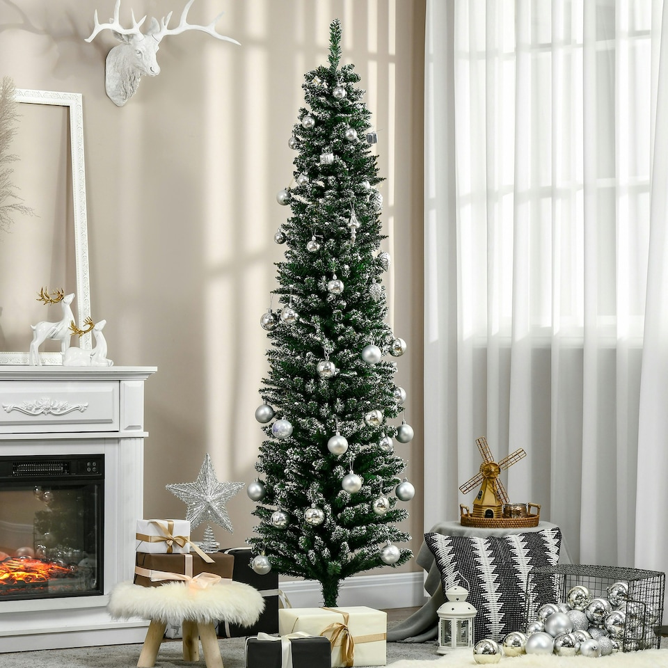 image 1 of HOMCOM 6FT Artificial Snow Dipped Christmas Tree Home Indoor Decoration Green