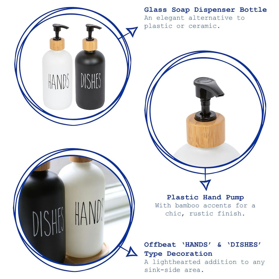 image 1 of Harbour Housewares 2pc Glass Hand & Dish Soap Dispensers Set - 500ml - Soap Dispensers Hand Soap Dish Soap Bathroom Kitchen Dispenser