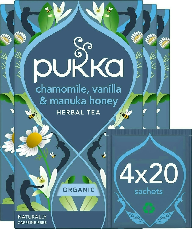image 1 of Pukka Herbs Organic Herbal Tea, Chamomile Vanilla & Manuka Honey, 4 Pack, 80 Teabags | Blue | 4