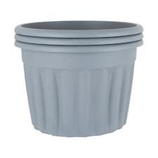 Vista 3x 60cm Round Plastic Garden Planters Grey