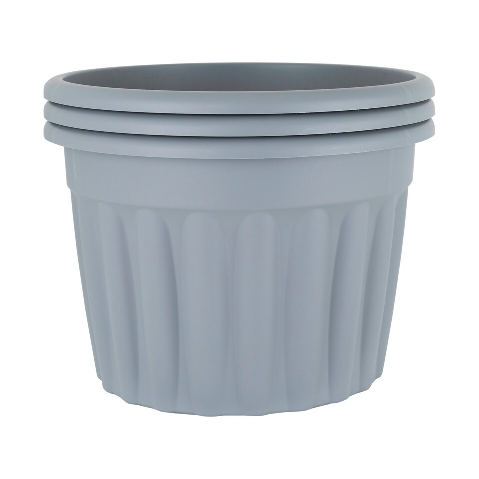 image 1 of Vista 3x 60cm Round Plastic Garden Planters Grey