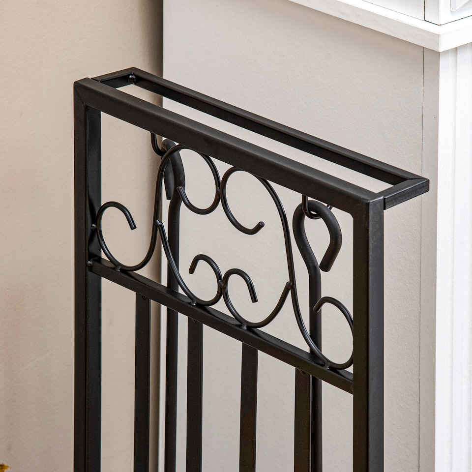 image 1 of HOMCOM Steel Firewood Log Holder Indoor Outdoor Firewood Rack Fireplace Wood Storage Shelf with 4 Tools, Hooks, Scrolls, RustResistant, Black, 75L x 30W x 60H cm