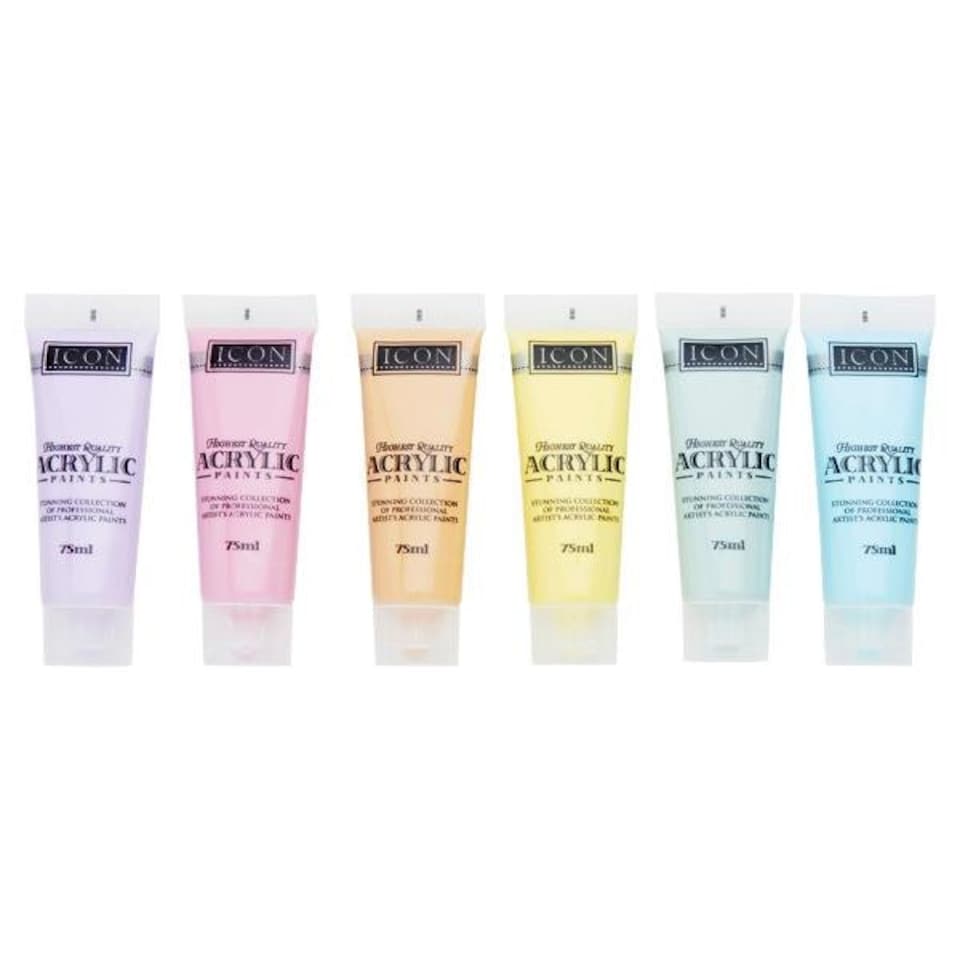 image 1 of Pack of 6 Pastel Colours Acrylic Paints 75ml by Icon Art