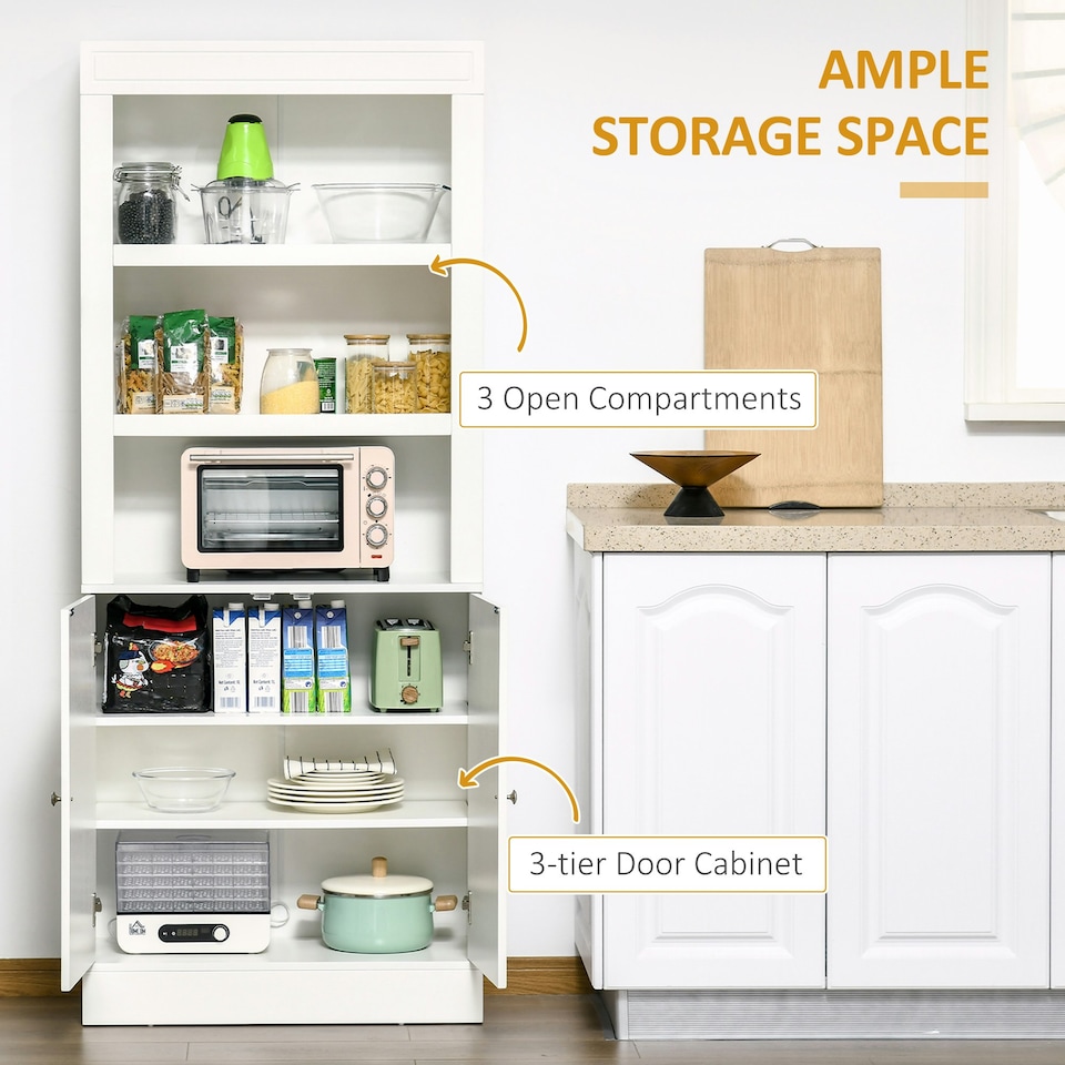 image 1 of HOMCOM Modern Kitchen Cupboard, Storage Cabinet with Adjustable Shelves, White