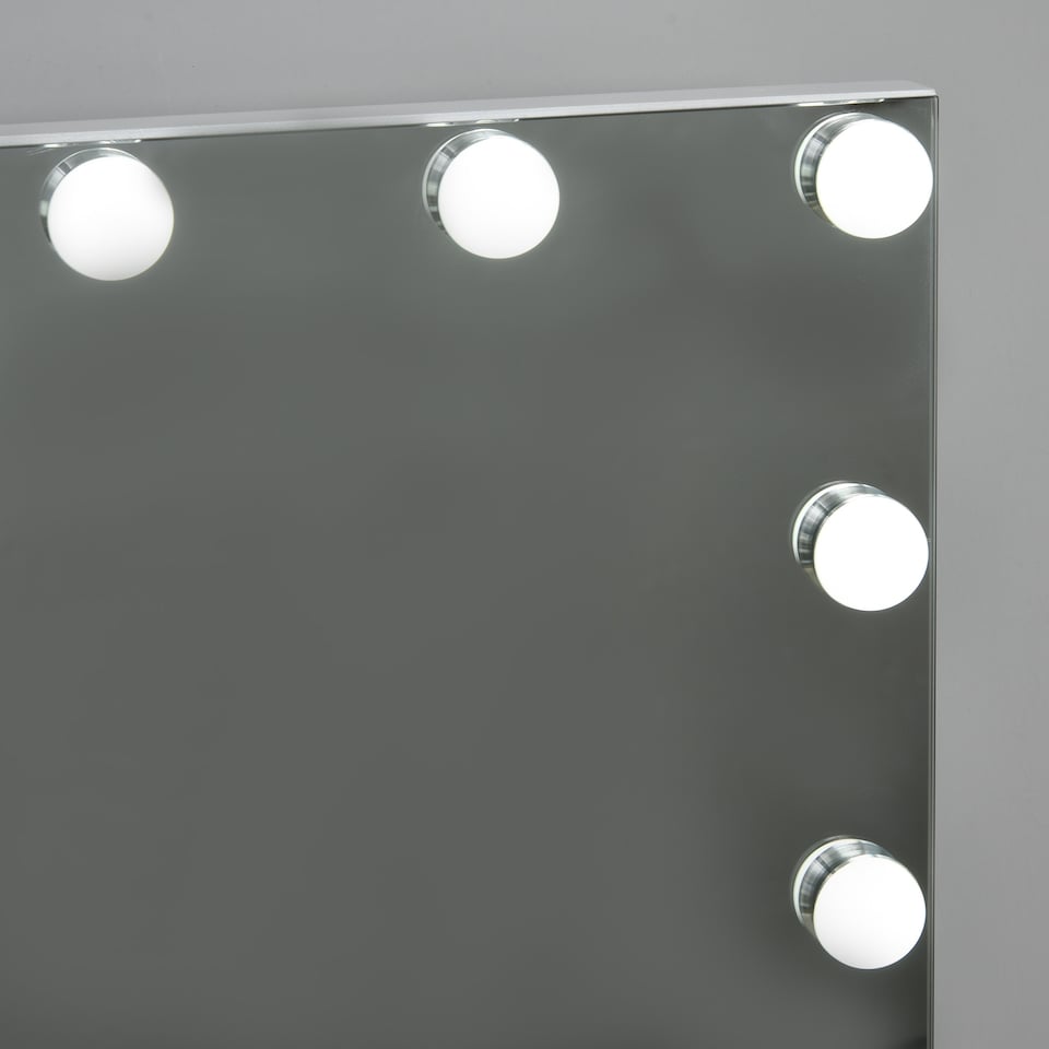 image 1 of HOMCOM Hollywood Mirror with Lights for Makeup Dressing Table, Lighted Vanity Mirror with 12 Dimmable LED Bulbs and USB Plug in Power Supply, White