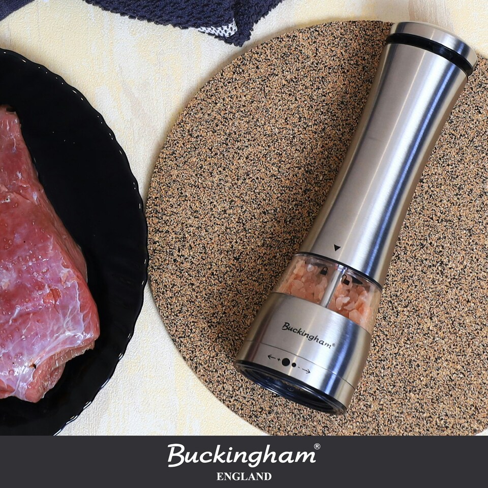 image 1 of Buckingham Stainless Steel Premium Electric Salt & Pepper Mill Set , matt finish