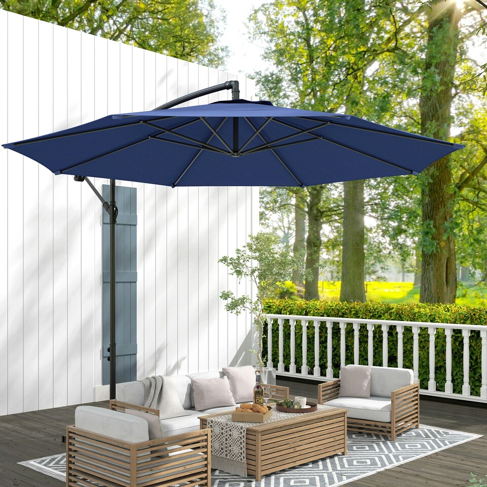 image 1 of Outsunny 3(m) Garden Banana Parasol Cantilever Umbrella w/Crank& Base