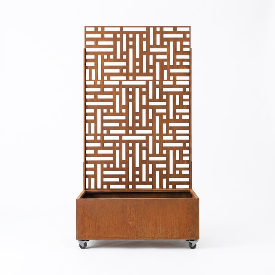 image 1 of Nicoman Metal Outdoor Privacy Screen Panel with Planter | Bronze | Rusted | 1