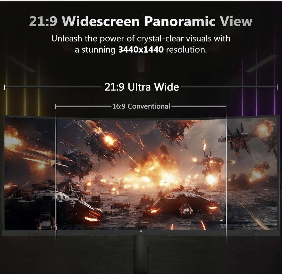 image 1 of Z-Edge 34 Inch Ultrawide Curved Gaming Monitor 165Hz 3440x1440 VA 1500R | 21:9 PC Monitor UWQHD, 1ms MPRT, Adjustable Stand, 100% sRGB, FreeSync, DisplayPort (165Hz) HDMI (100Hz), PIP & PBP, Black