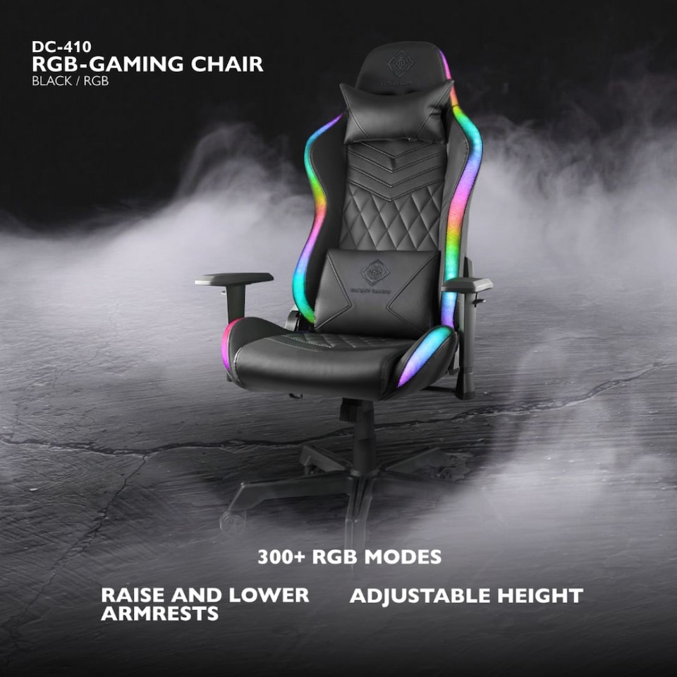 image 1 of Deltaco Gaming DC410 RGB Gaming Chair with RGB Lighting - Black