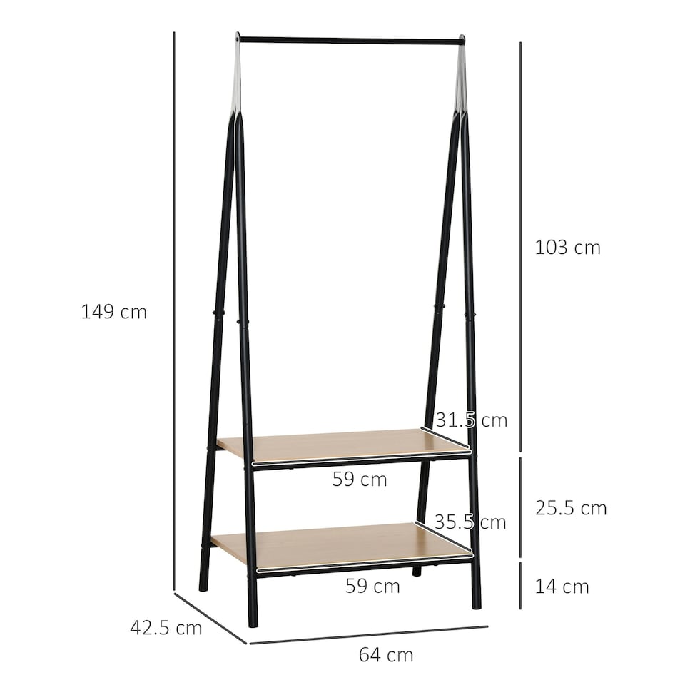 image 1 of HOMCOM 2-Tier Garment Rack Storage Shelves Metal Coat Shoes Clothes Stand
