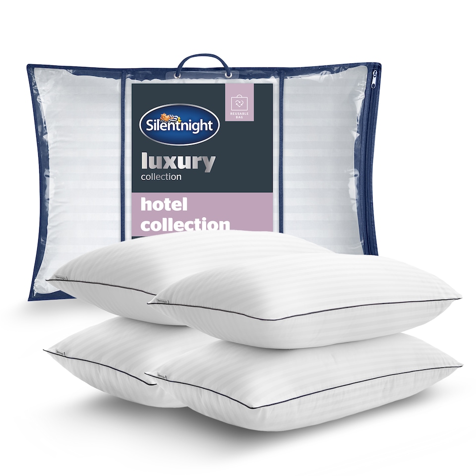 image 1 of Silentnight Luxury Hotel Collection Piped Bed Pillows, Hypoallergenic, Soft Medium Support, 4 Pack
