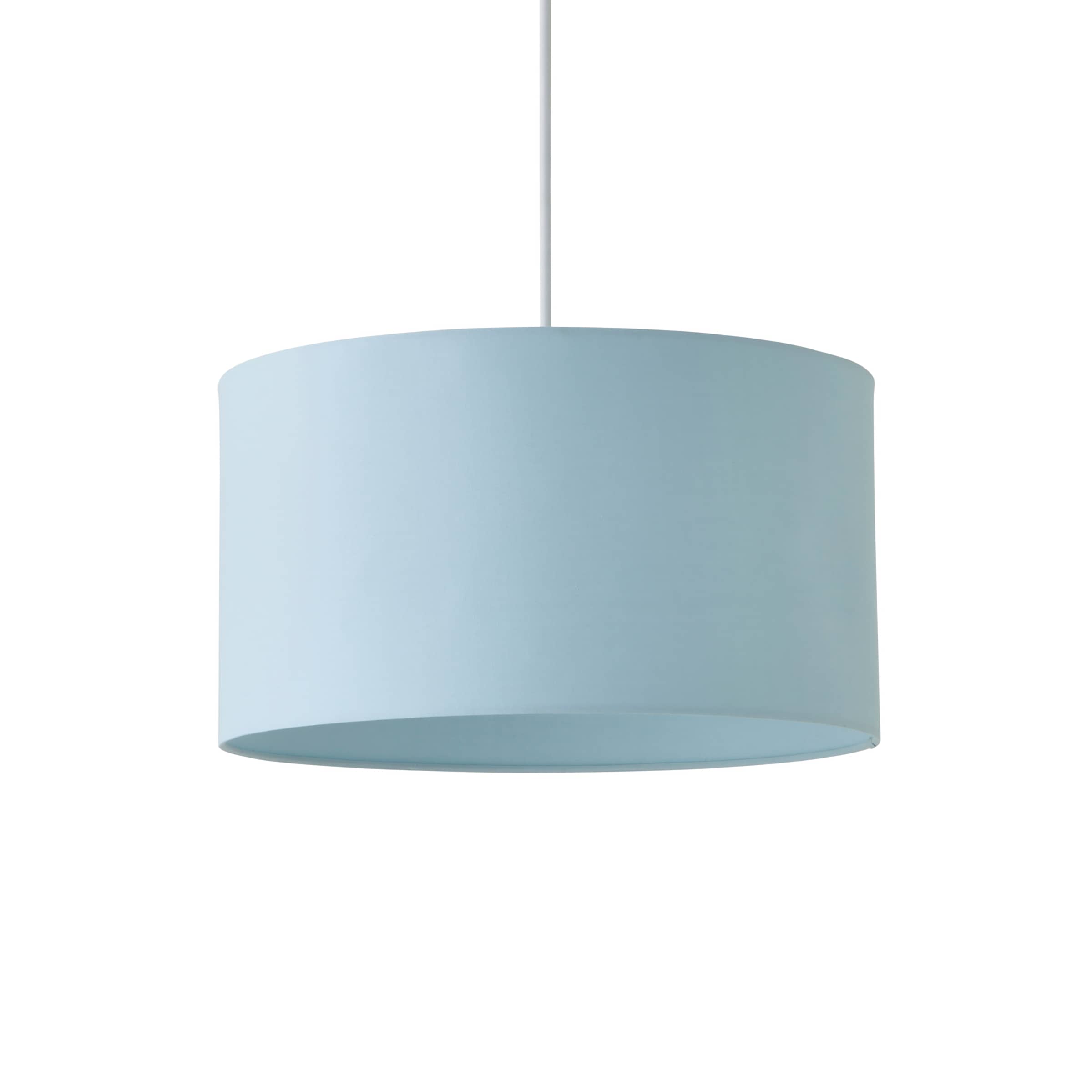ValueLights Reni Duck Egg Blue Fabric Easy Fit Drum Ceiling Lamp Shade with Bulb | Size: Large