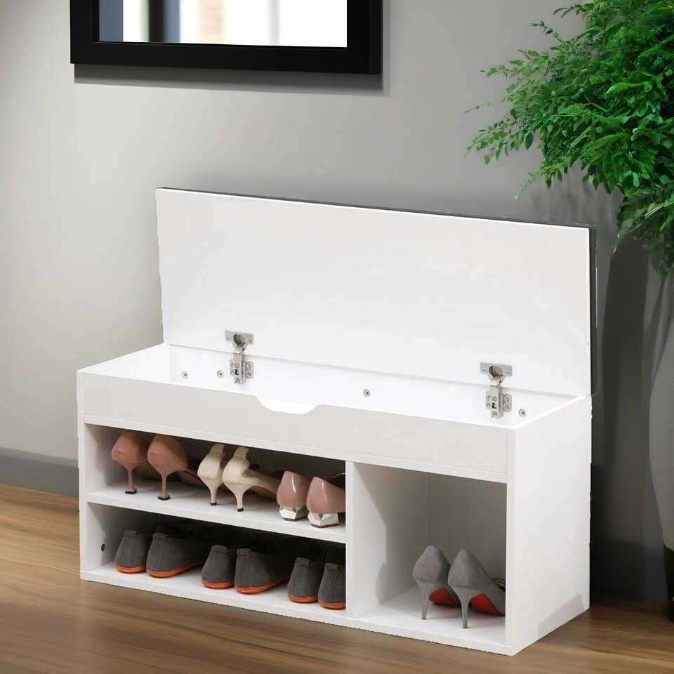 image 1 of Shoe Storage Bench 90CM White White