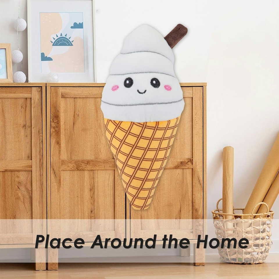 image 1 of Ice Cream Soft Toy Cute Plushie Huggable Cuddly Stuffed Toy 16cm White