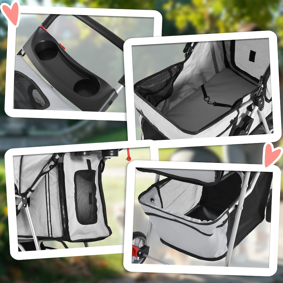image 1 of PawHut Pet Stroller Carrier Foldable Deluxe Jogger Walk Travel Dog Cat Grey