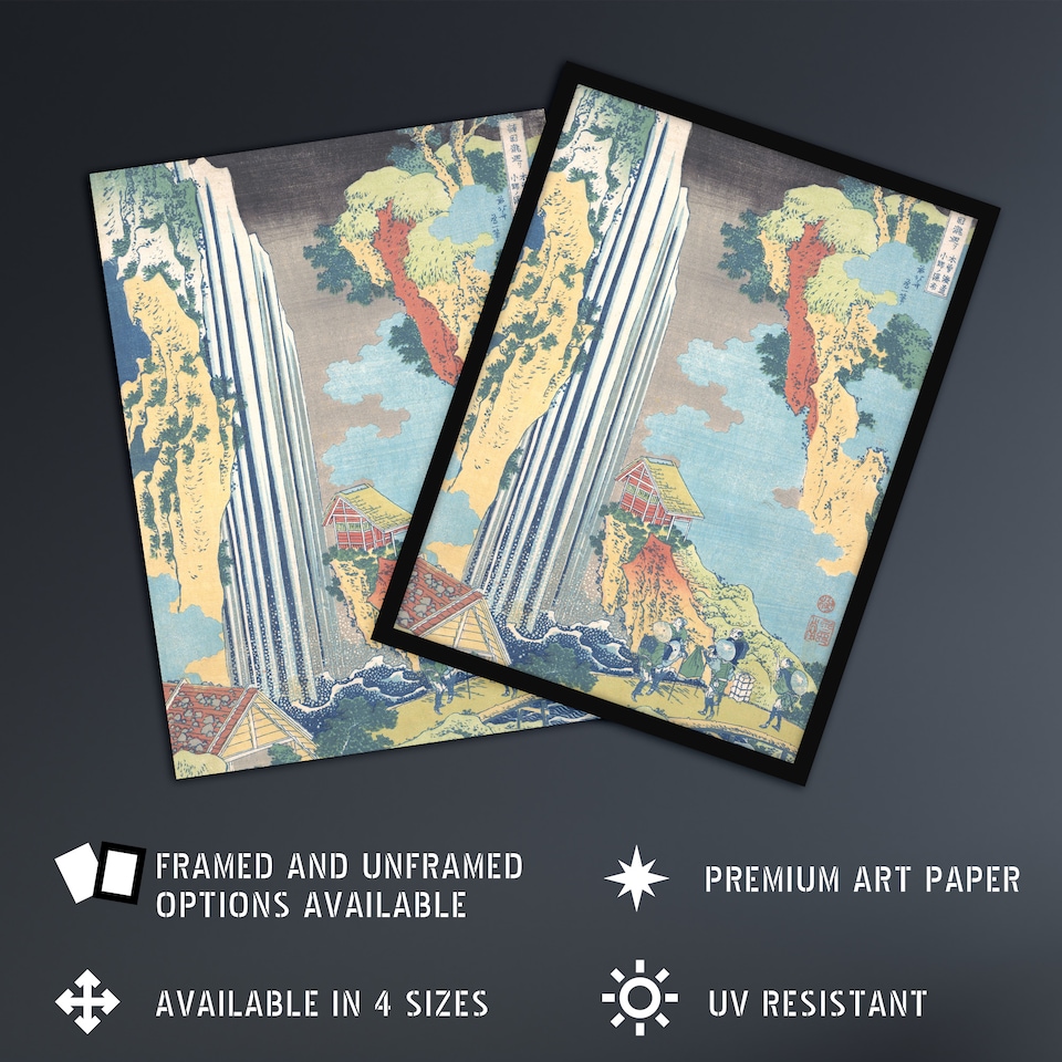 image 1 of Ono Waterfall On The Kisokaido Vintage Wall Art Print Hokusai 18x24"