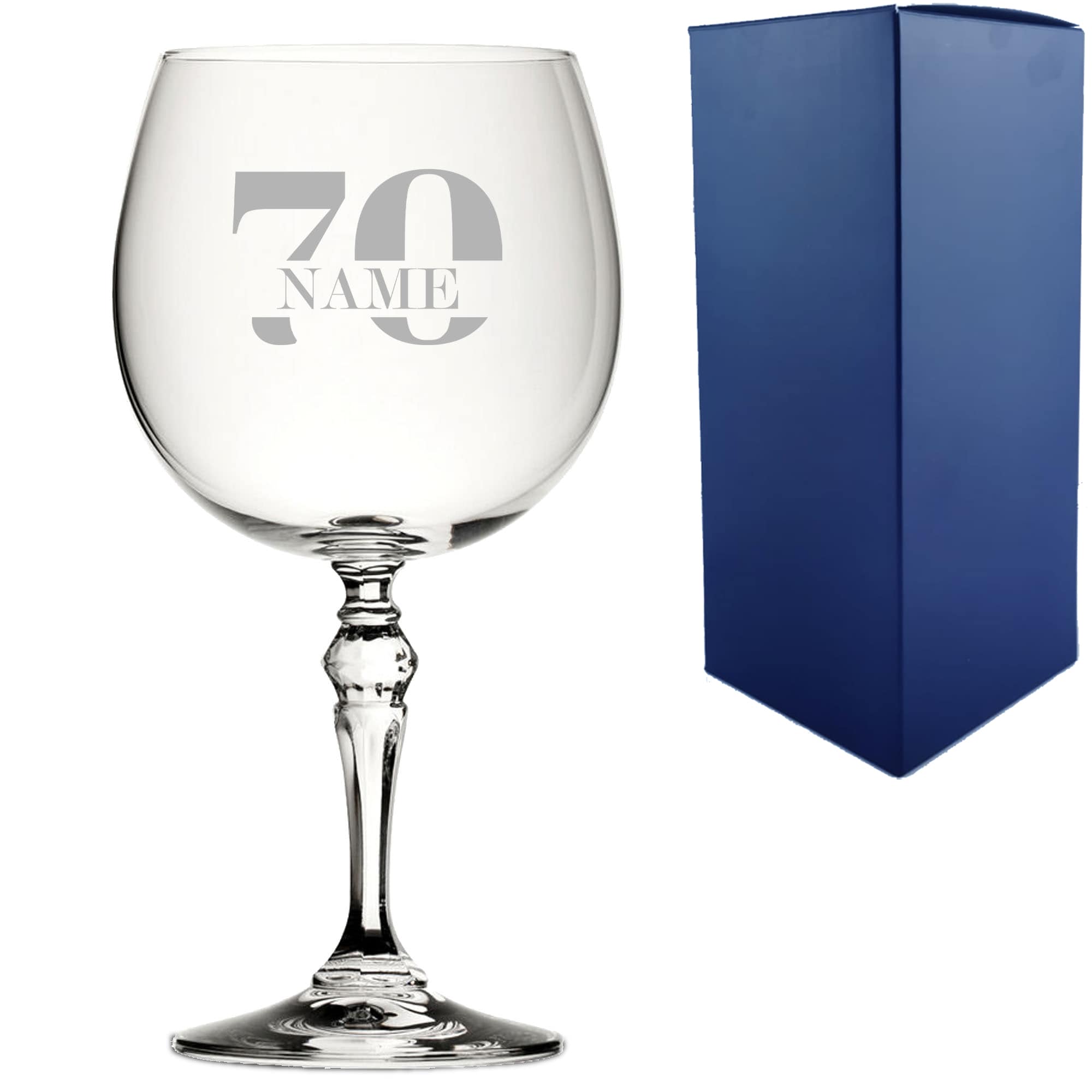 Uniqueful Personalised Crystal Gin Balloon Glass - 70th Birthday Design in Clear