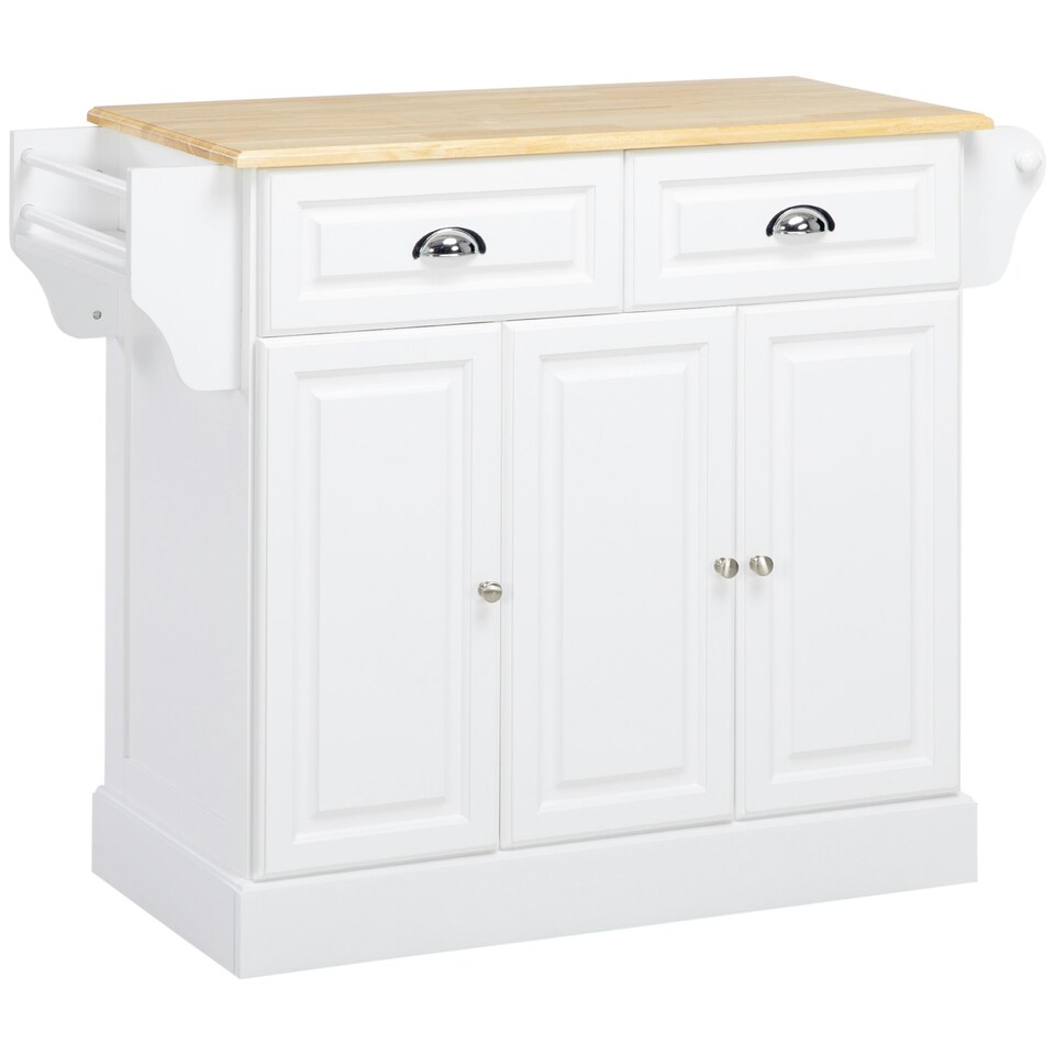 image 1 of HOMCOM Kitchen Island with Adjustable Shelf Storage Drawers and Cabinets White