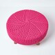 image 3 of Homescapes Hot Pink Large Round Cotton Knitted Footstool on Legs