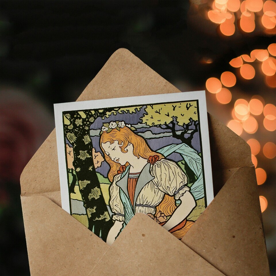 image 1 of Eugene Grasset Art Card Salon des Cent Woman Picking Flowers