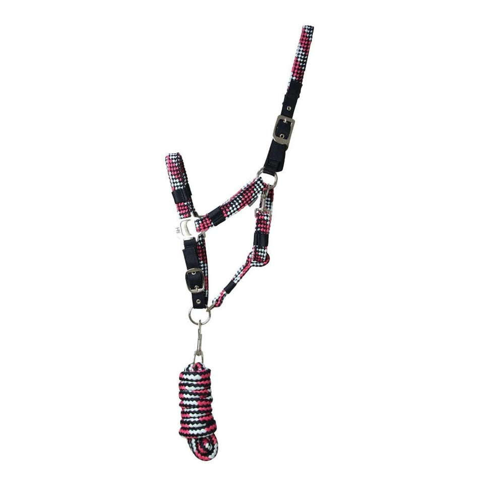 image 1 of Hy Adjustable Horse Headcollar and Leadrope - Petrol/Pink/Magenta - Pony