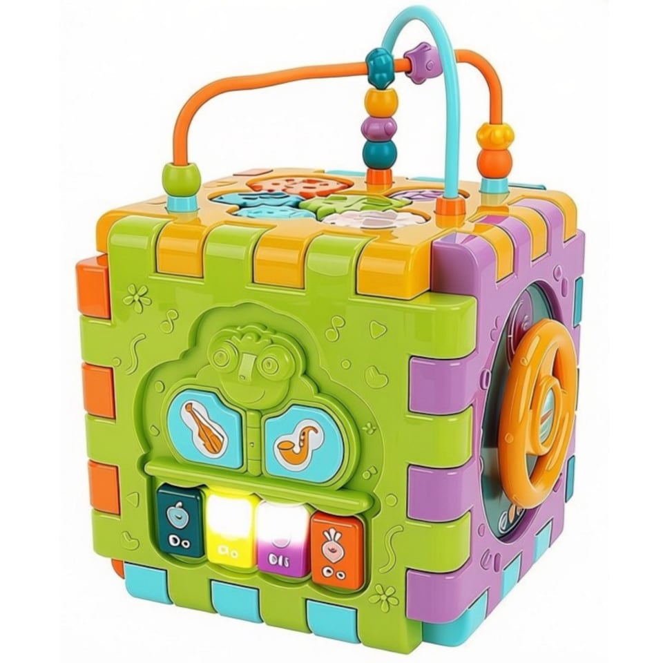 image 1 of 6-in-1 Educational Baby Activity Cube with Music, Lights, Piano, Shape Sorter, Steering Wheel & Phone - Montessori Learning Toy for Babies 6-12 Months & Toddlers 1-3 Years - Sensory Development Gift