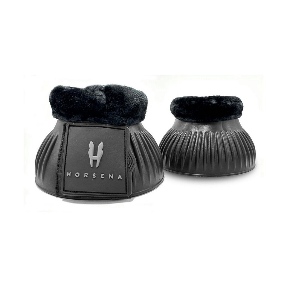 image 1 of Horsena Pro-Light Faux Fur Horse Bell Boots - Black - L